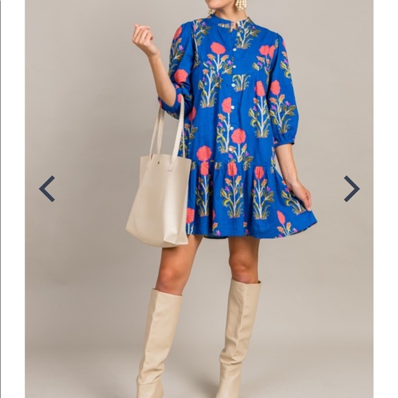 THML Dresses & Skirts - THML Blue floral print 100% cotton dress